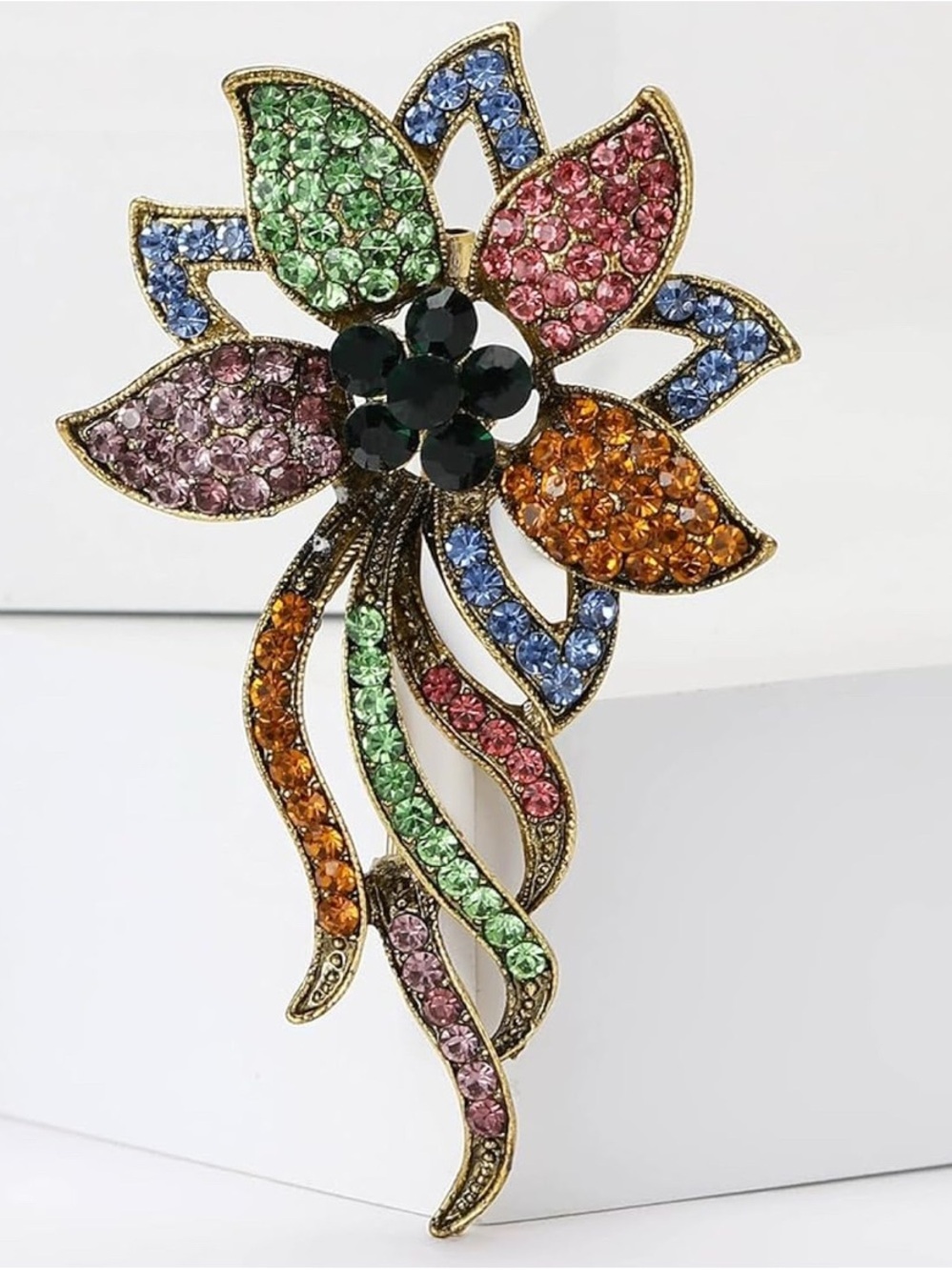 Multicolor Crystal Flower Brooch Pin